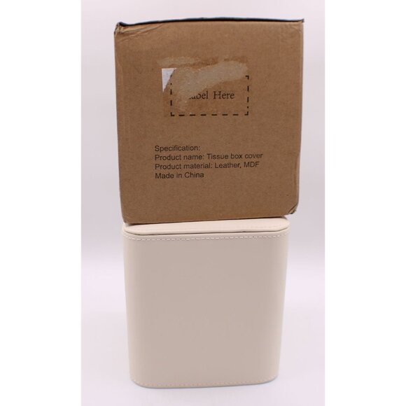 NEW Leather Beige Tissue Box Cover Square 5x6" Cream Ivory Neutral Minimalist - Picture 6 of 9